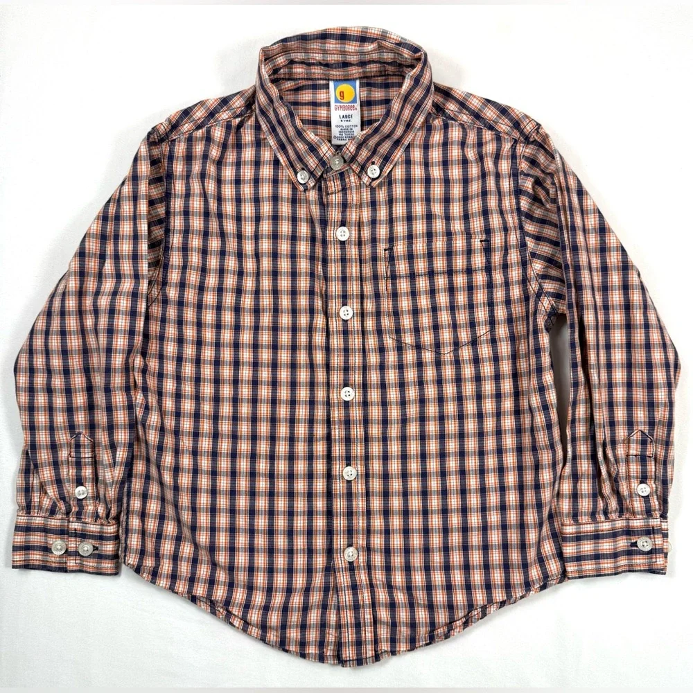 VINTAGE GYMBOREE Boys Y2K Trailblazer‎ Plaid Button Down Shirt Large 5 Rustic